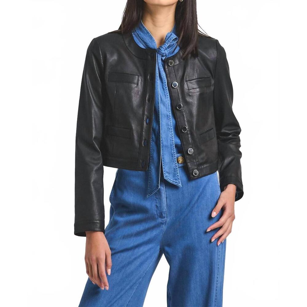 NEW DEREK LAM 10 CROSBY penny leather jacket in black